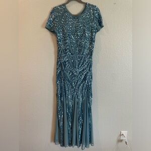 Light Blue Sequin Floor Length Gown - Size 8